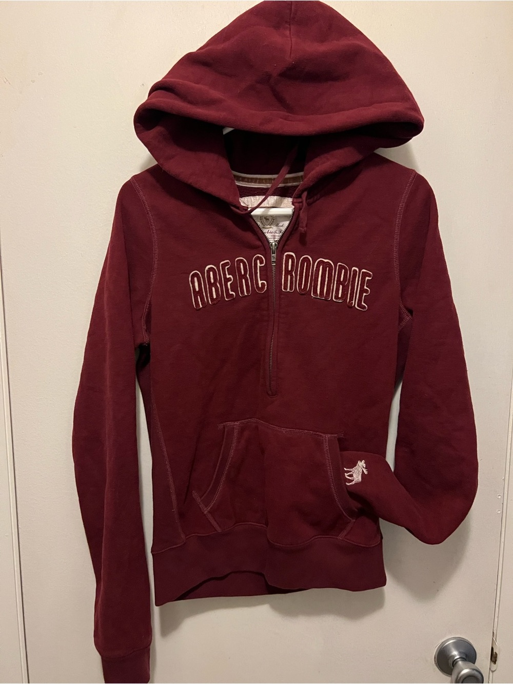 Abercrombie & Fitch Women's Maroon Half-Zip Hoodie Jacket